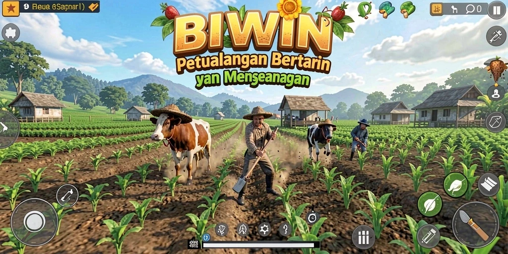 Tangkapan layar gameplay yang menunjukkan ladang dan hewan di BIWIN.
