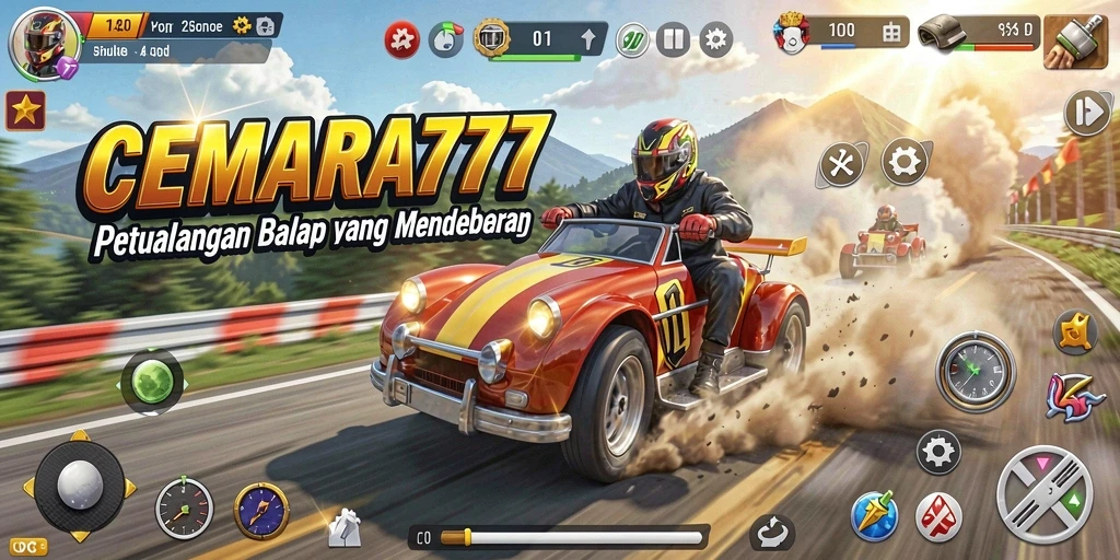 Tampilan gameplay CEMARA777 dengan aksi balap yang seru.