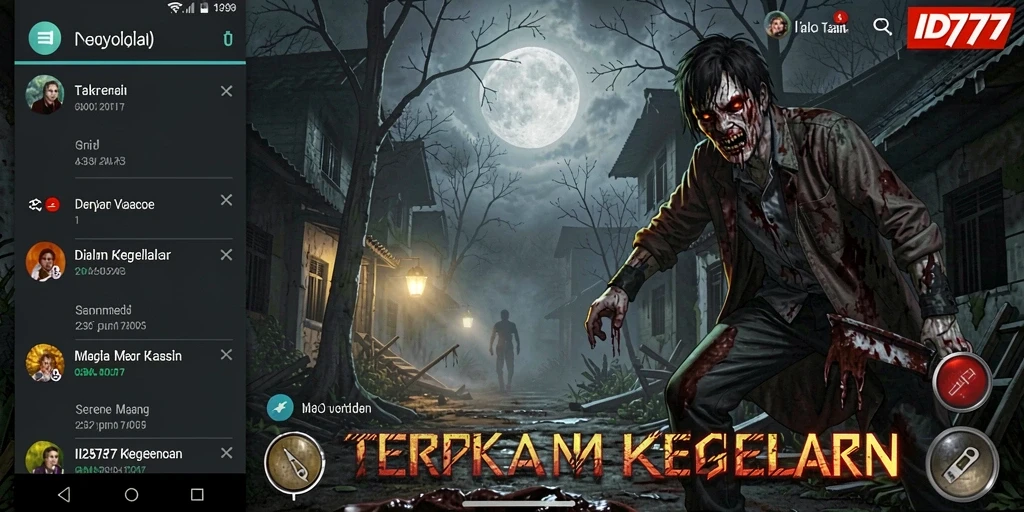 Tampilan gameplay menegangkan dari ID777 dalam suasana gelap.