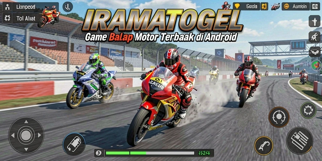 Gameplay mendebarkan di IRAMATOGEL, penuh aksi balapan motor.