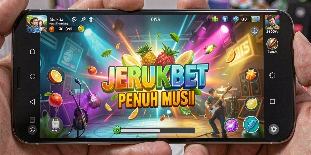 Tampilan gameplay JERUKBET dengan berbagai opsi lagu.
