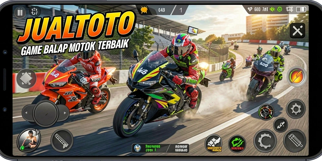Tampilan gameplay seru dalam balapan motor JUALTOTO.