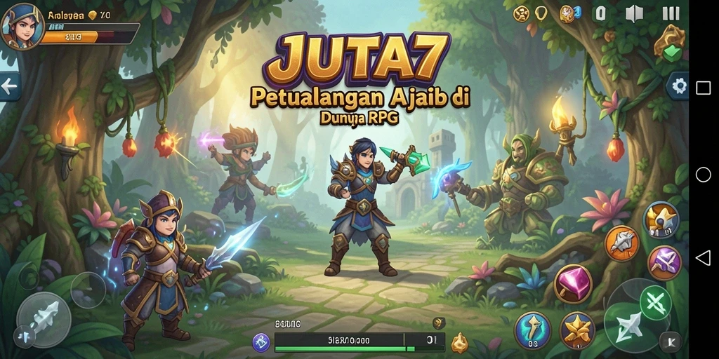 Tangkapan layar JUTA7 menunjukkan aksi pertarungan yang seru dan karakter unik.