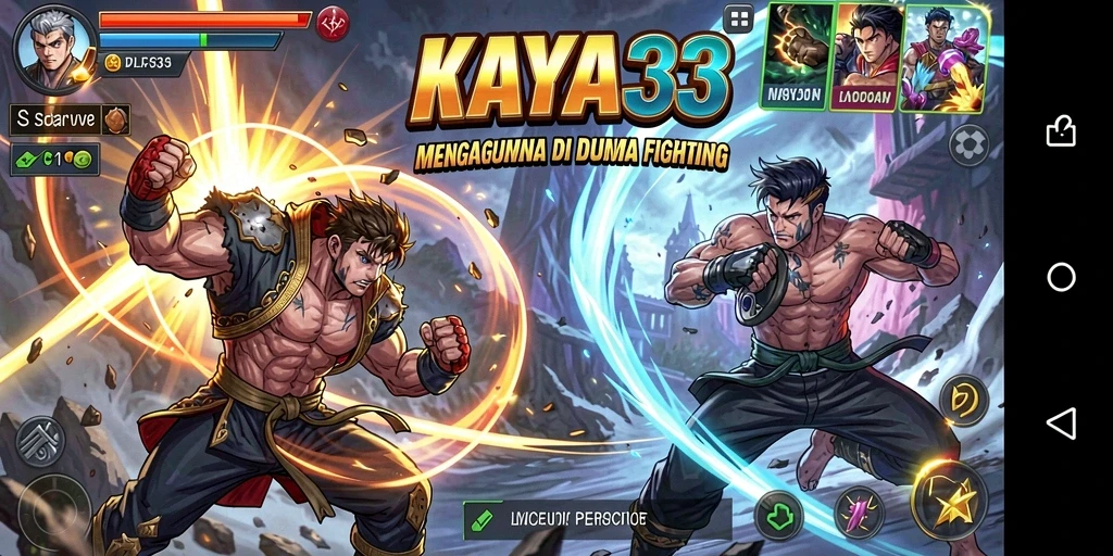 Tangkapan layar gameplay KAYA33 menampilkan pertarungan seru antar karakter.