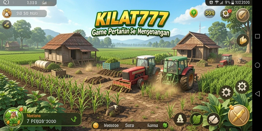 Tampilan gameplay Farming di KILAT777 dengan ladang subur.