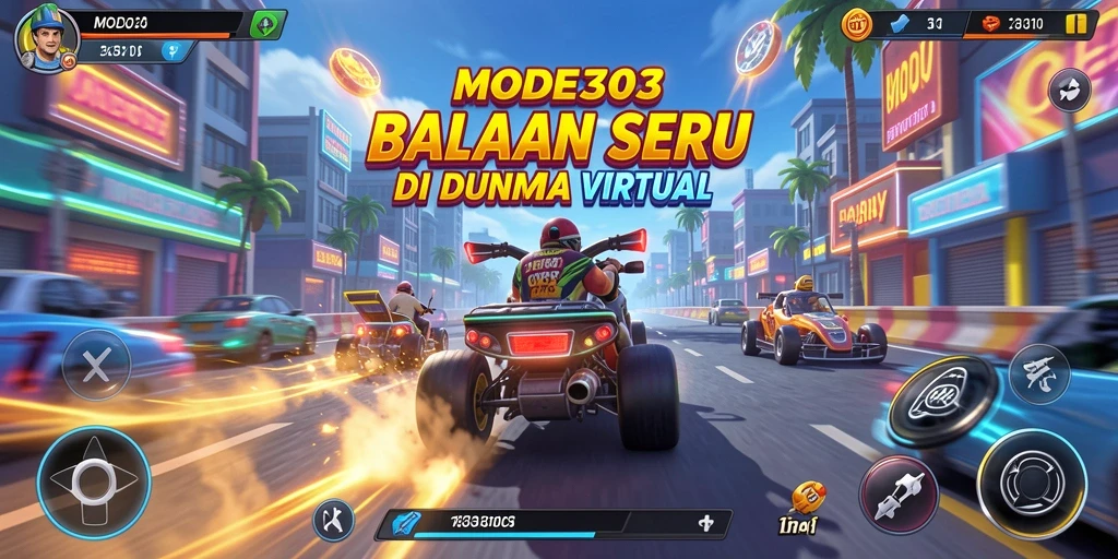 Tampilan gameplay seru dan mendebarkan dari MODE303 saat balapan.