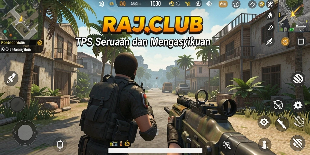 Screenshot gameplay RAJACLUB menampilkan aksi seru dalam pertempuran TPS.