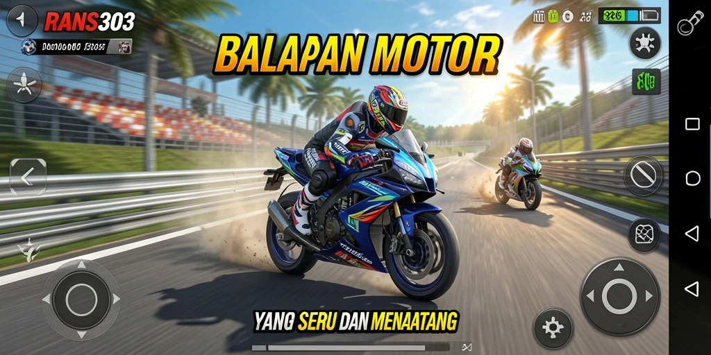 Screenshot gameplay RANS303 dengan aksi balapan motor yang intens.