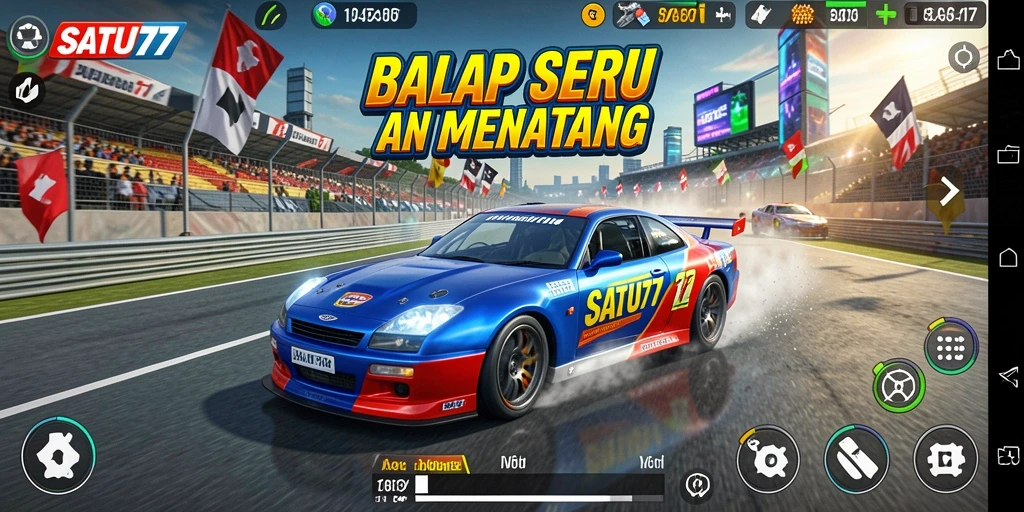 Gameplay seru di lintasan balap dengan mobil cepat.
