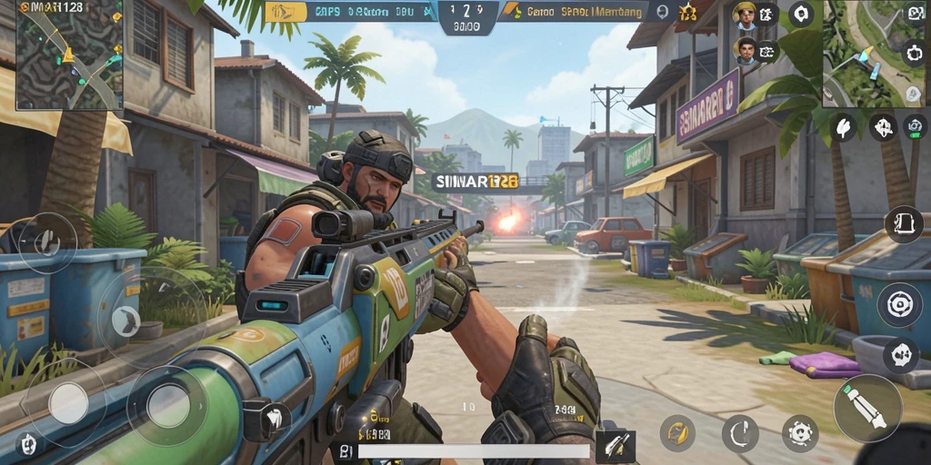 Screenshot utama menunjukkan karakter beraksi dalam gameplay TPS yang dinamis.