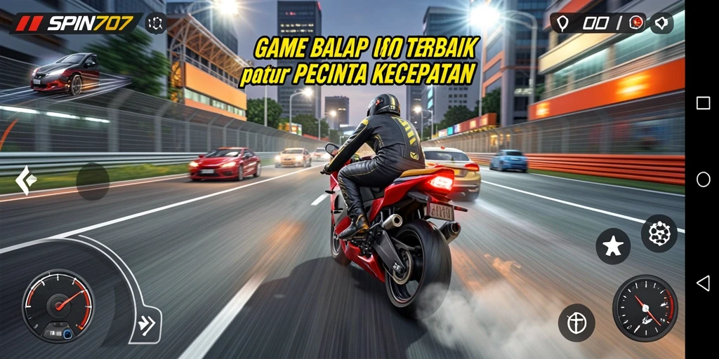 Tampilan gameplay SPIN707 dengan aksi balap motor yang mendebarkan.