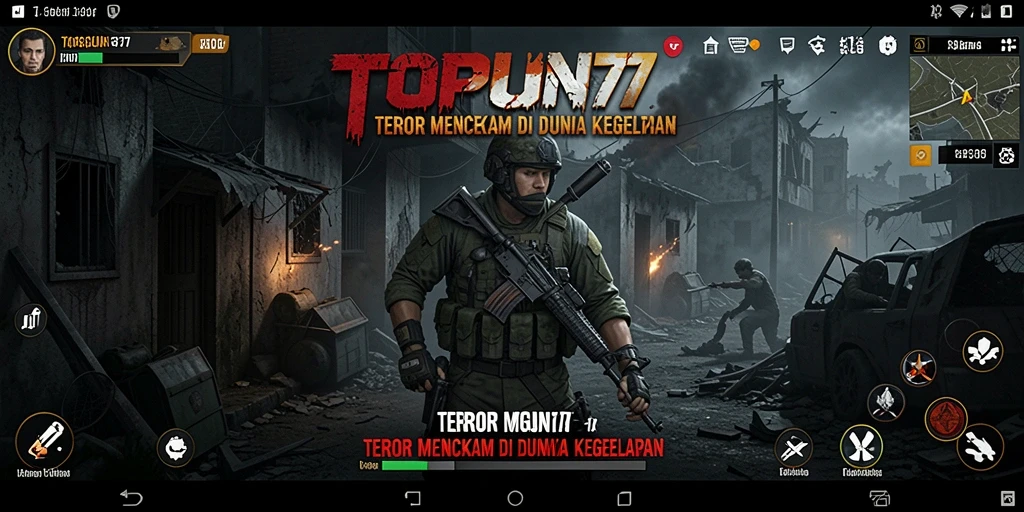 Screenshot gameplay mencekam dari TOPGUN77, tunjukkan ketegangan dalam kegelapan.