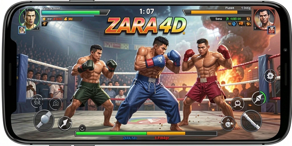 Screenshot gameplay ZARA4D menampilkan aksi pertarungan yang mendebarkan.